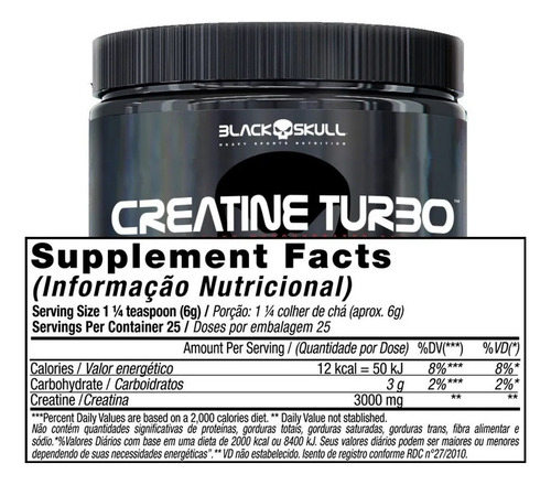 Creatina Turbo Hardcore Pura Monohidratada 150g Black Skull