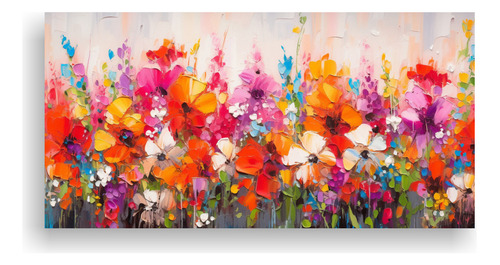 60x30cm Pintura Original Flores Arcoíris En Lienzo Flores