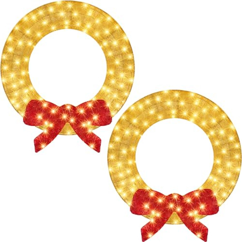 2 Pcs 36 Inch Pre Lit Lighted Outdoor Christmas Wreath ...