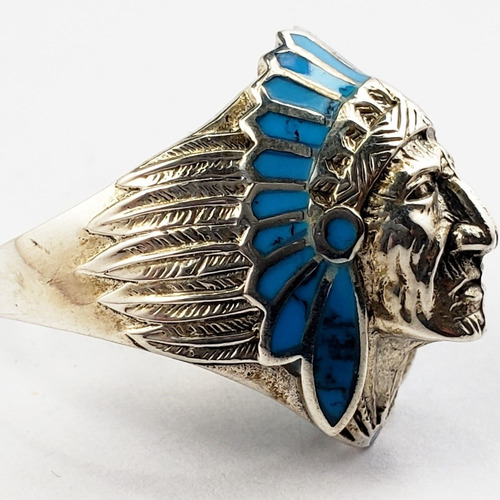 Anillo Jefe Apache Americano Plata 925 Y Opalo Talla 8 #9999