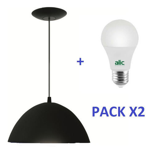 Pack X2 Colgante Pvc Negro + Lampara Led 9w Luz Fria Calida