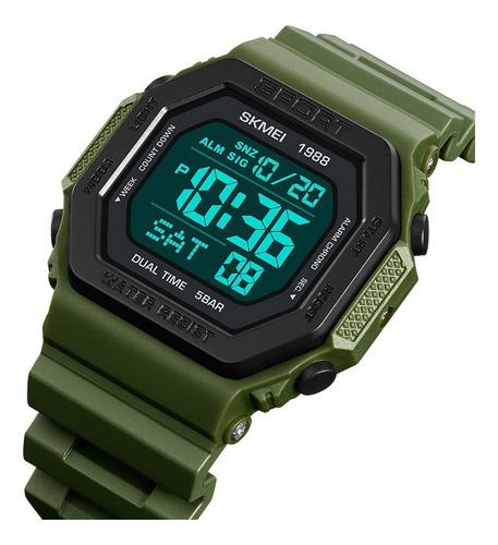 Relógio digital LED impermeável Skmei para esportes ao ar livre Li Strap Color Army Green