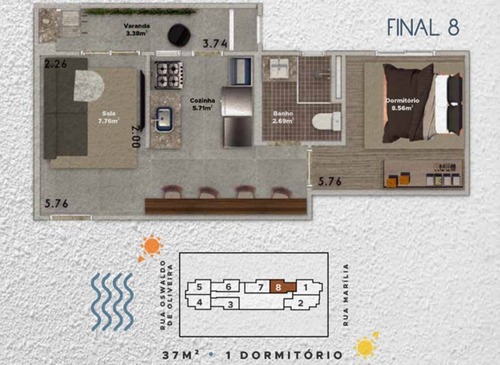 Imagem 5 de 8 de Apartamento, 1 Dorms Com 37 M² - Boqueirão - Praia Grande - Ref.: Mgq432 - Mgq432