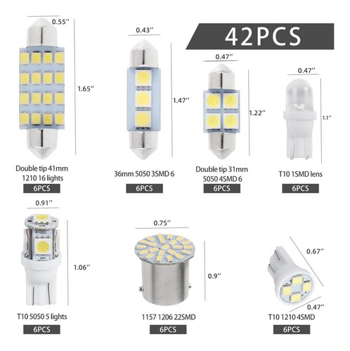 Juego De 42 Focos Led Para Auto Kit De Luces Interiores