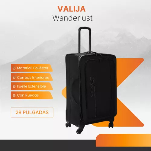 Valija Wanderlust Active Limitless Soft 28 Pulgadas Expandible Ruedas 360 Tela Reforzada Poliéster Viaje Maleta Grande Color Negro Liviana Duradera Reforzada