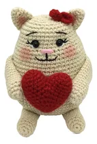 Comprar Gato Muñeco Tejido A Crochet Peluche Con Corazón Tejido