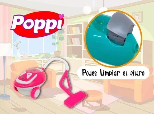 Imagen 4 de 8 de Aspiradora Infantil Juguete A Pilas Con Luz Y Sonido Poppi !