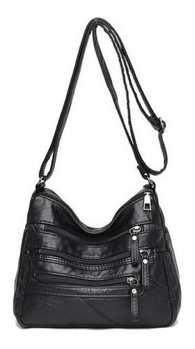 Imagem 2 de 6 de Bolsa Crossbody Feminina Preta Com Forro E Zippers