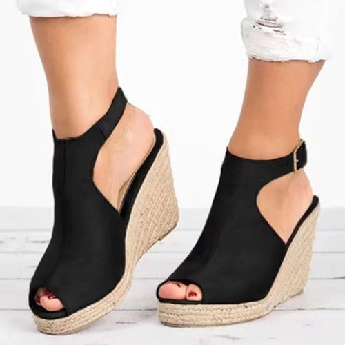 Sandalias Con Punta Abierta Y Suela De Lino Con Forma De Pez
