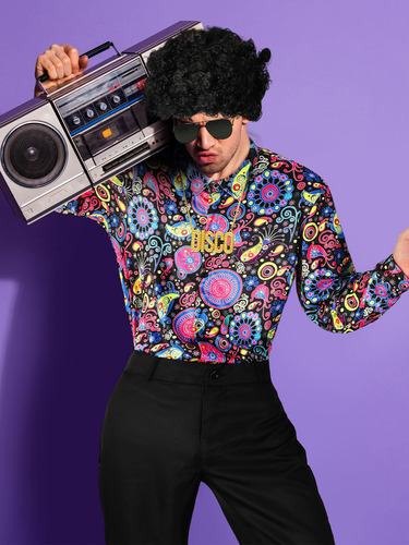 Disfraz De Discoteca Los 70 Para Hombre 1970s Camisa Floral