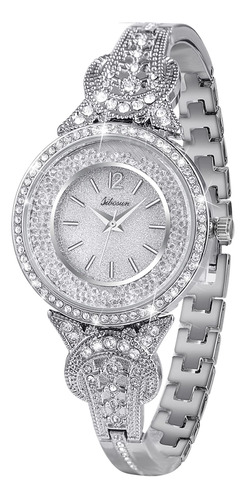 Reloj De Diamantes Plateados Para Mujer Lujo Y Elegancia