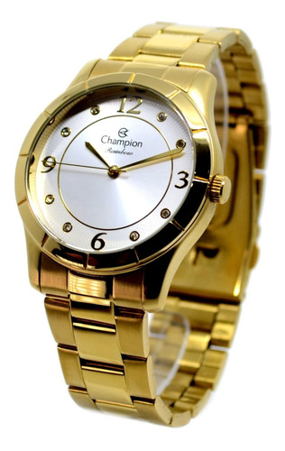 Relógio Champion Analógico Feminino Original Strass Dourado Cor do fundo Branco