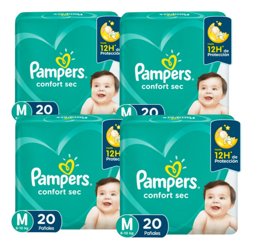 Pañales Pampers Confort Sec Talla M Pack 4 X 20