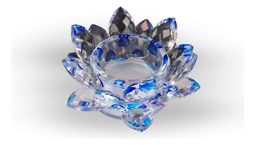 Castiçal De Vidro Flor De Lotus Cristal Artificial Cor Azul