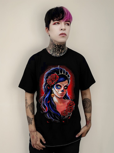 Playera Craneo Catrina Calavera De Azucar Dia Muertos Cholo