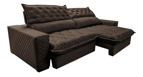 Sofá Retrátil Reclinável 2,15 Pocket Cama Inbox Spazus Suede Cor Café