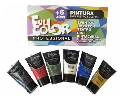 Imagen 2 de 2 de Pack 7 Pinturas De Cuerpo Y Cara Full Color Para Fiestas