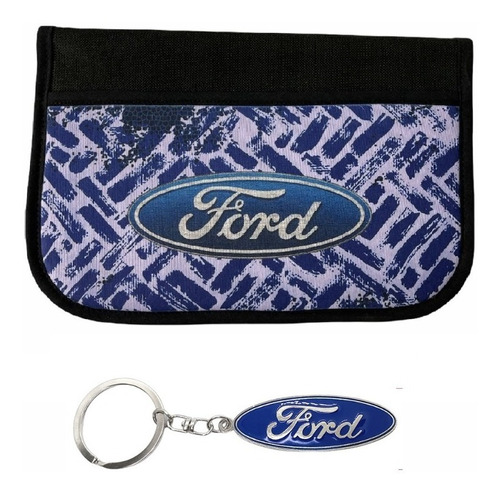 Llavero Ford Logo Metalico + Porta Documentos Organizador 