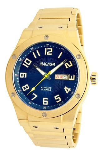 Relógio Magnum Dourado Automático Fundo Azul Ma33862a