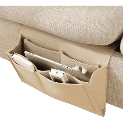 Imagen 5 de 6 de Organizador Cama Beige Bolsa Revistero Sofa Control Celular