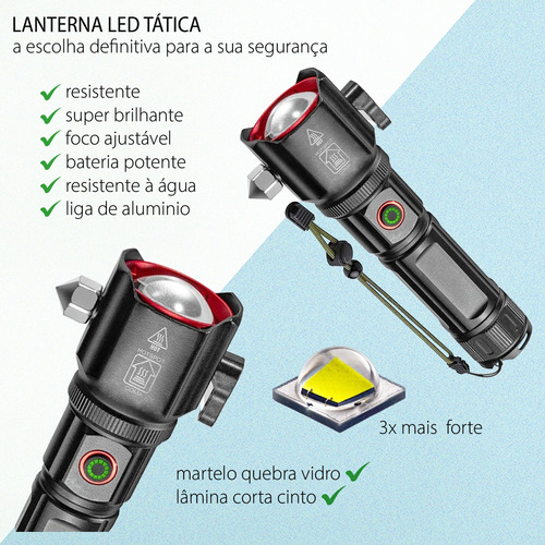 Kit 5 Lanternas Led Potente Tática Quebra Vidro Com Lâmina