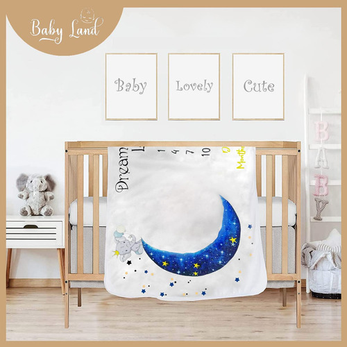 Baby Milestone Blanket Boy And Girl- Elephant And Moon Desig