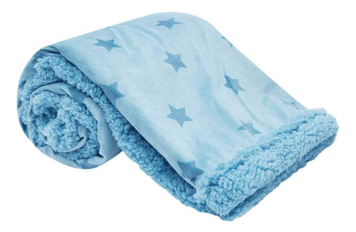 Cobertor Manta Buba Cor Azul Dupla Face Estrelinhas Macio