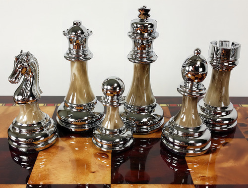 Hpl Juego De Piezas De Ajedrez De Plástico Profesional Con Peso De Cromo Y Cromo Negro De 3 1/2 Pulgadas, Sin Tabla