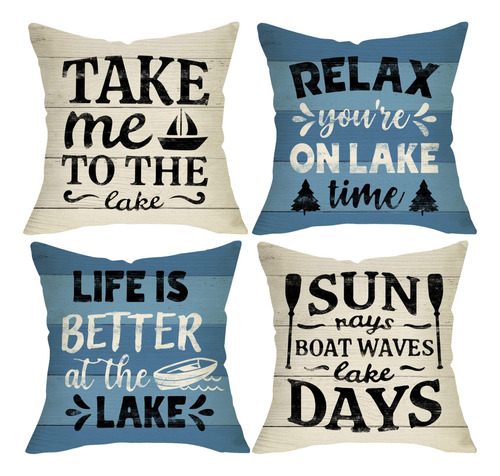 Fbcoo Life Is Better At The Lake House - Juego De 4 Fundas D