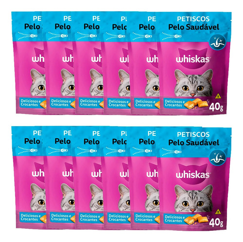 Caixa 12un Whiskas Temptations Pelo Saudável Gatos Ad. 40g