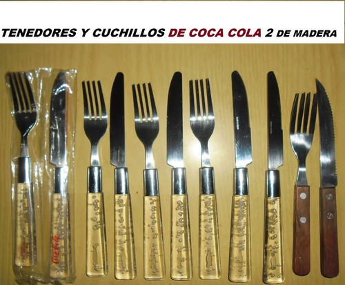 Cubiertos Cuchillos Tenedores Coca Cola + 2 De Madera 