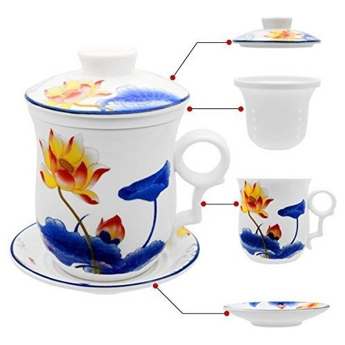 Taza De Té De Porcelana Tapa De Infusor Y Juegos De Pl...