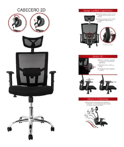 Imagen 2 de 6 de Silla Oficina Premium Encino Sincro-slider-brazo3d-ruedagoma
