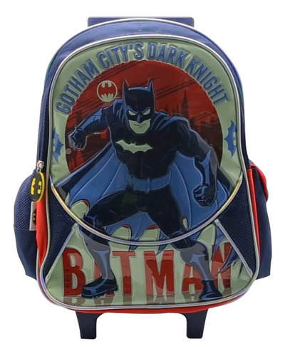 Mochila Escolar Dc Liga De La Justicia Ciudad Batman Carro Color Azul Diseño De La Tela Liso