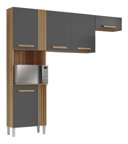 Armário de cozinha Aramóveis compacta 3 peças 5 portas luísa cor marrom