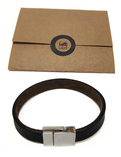 Pulsera De Hombre Cuero Genuino Plano + Cierre Imantado