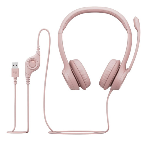 Auriculares Alambricos Logitech H390 Usb Canc Ruido Rosa Pc