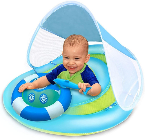 Flotador De Piscina Para Bebé Con Toldo De Seguridad Doble A