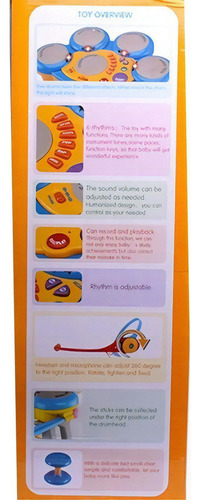 Bateria Electronica Con Taburete , Microfono Y Auriculares Color Amarillo y Azul