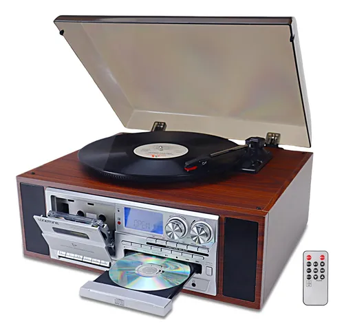 Tocadiscos 10 En 1 Bluetooth 3 Velocidades Vintage Plata