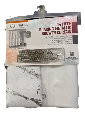 Cortina De Baño Doble Elegante, Estilo Y Funcionalidad Silver Marble