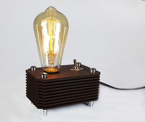 Imagem 9 de 10 de Abajur Box Vintage Madeira + Lampada Retrô Industrial 110 V