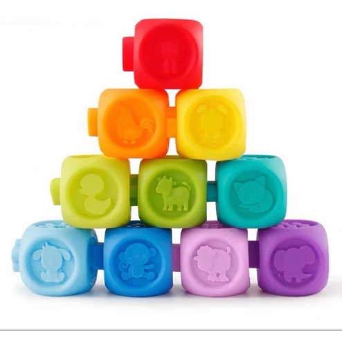 Set 10 Cubos Apilables De Goma Sensoriales Colores Y Textura 
