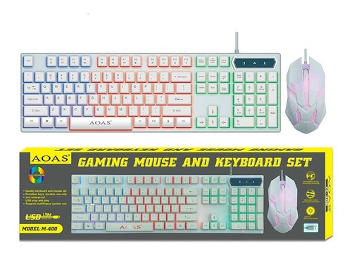 Kit Gamer Teclado Mouse Aoas M400 Retroiluminado Shine Color Del Mouse Blanco Color Del Teclado Blanco