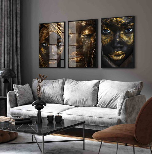 Quadros Decorativos Mulheres Gold Salão Com Moldura E Vidro