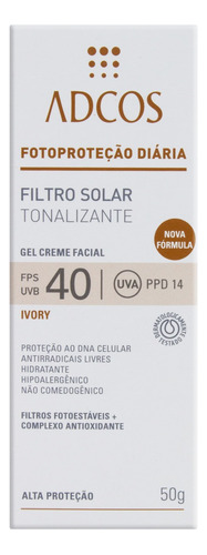 Protetor Solar Tonalizante Gel-Creme Facial FPS 40 Ivory Adcos Caixa 50g