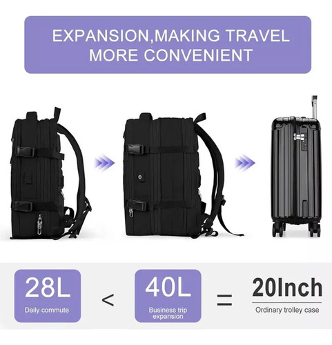 Mochila Expandible Viaje Multiuso Impermeable Cabina Avion C