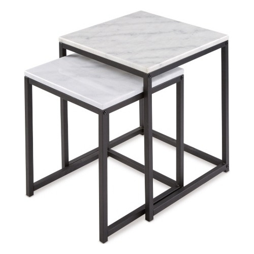 Set 2 Mesas Metal/marmol Blanco Y Negro 45x45x52cm 40x40x45c