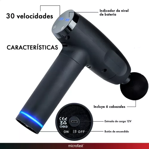 Masajeador Muscular Pistola Portátil 24w Batería 30 Vel Led