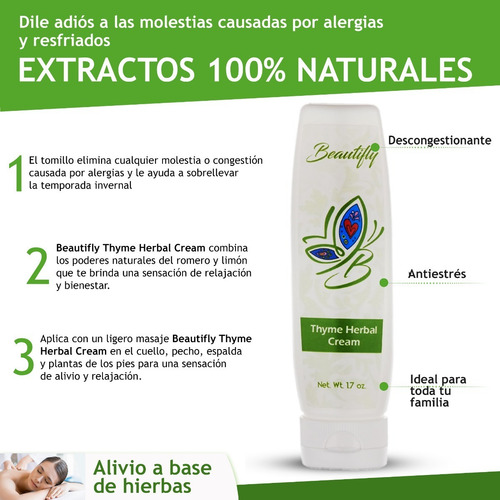 Imagen 5 de 5 de Beautifly Thyme Herbal Cream, Crema De Tomillo